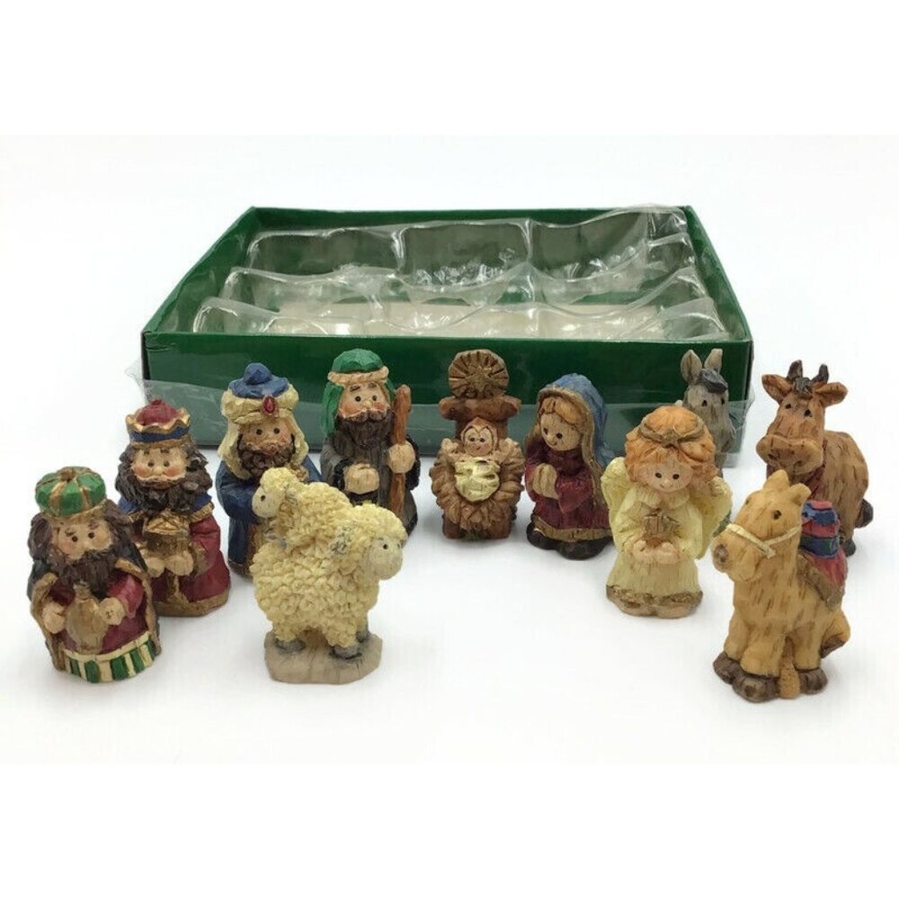 Dicksons 11pc Nativity Scene Figurine Set Manger 2" Miniatures Resin Christmas